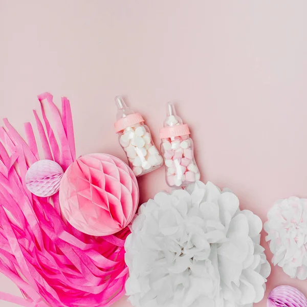 Decorações Papel Rosa Branco Para Festa Chuveiro Menina — Fotografia de Stock