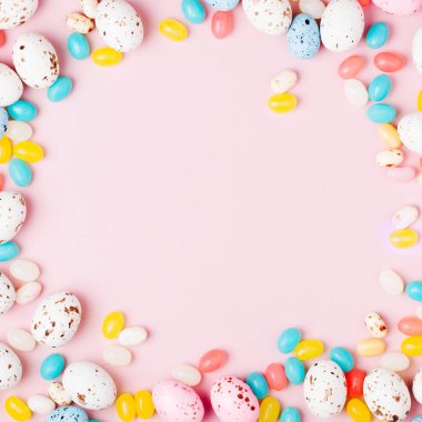 Şık şeker çerçeve arka plan. Paskalya kavramı. Düz yatıyordu