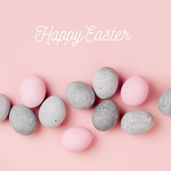 Stylová Pozadí Světle Růžové Šedé Kraslic Barvená Velikonoční Vajíčka Rozložení — Stock fotografie