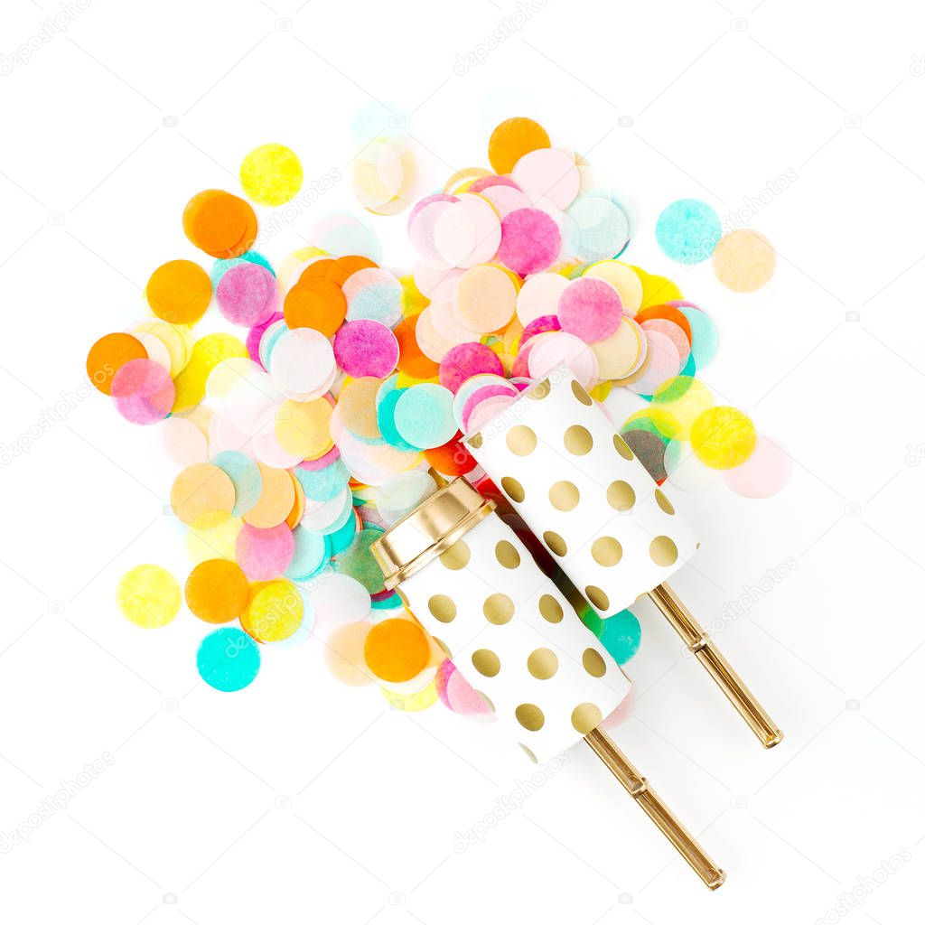 Confetti shot out on white background 