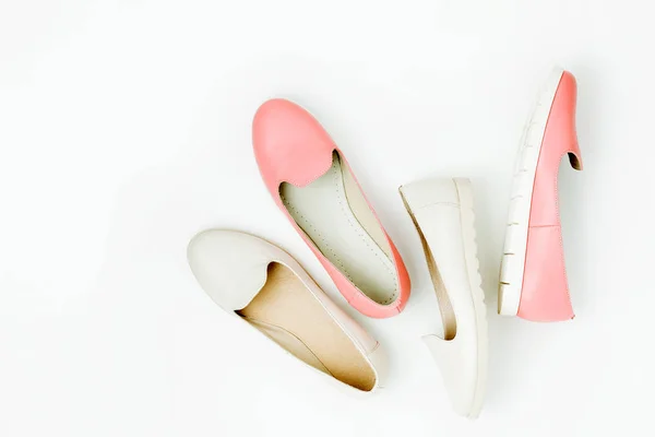 Stylish Female Shoes Pastel Colors Beauty Fashion Concept Flat Lay — Stock Photo, Image