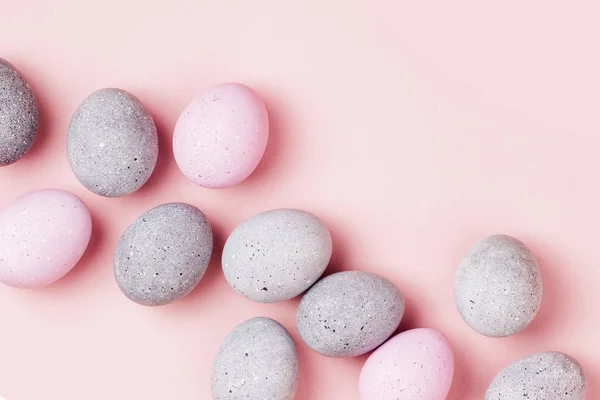 Stylish Background Pale Pink Gray Easter Eggs Dyed Easter Eggs — Stock Photo, Image