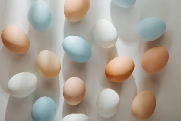 Telur Berwarna Alami Dengan Lampu Matahari Komposisi Dalam Warna Pastel — Stok Foto