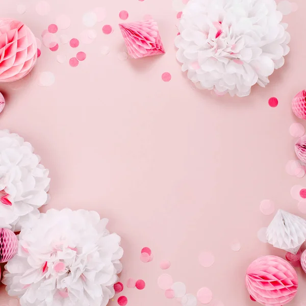 Telaio Realizzato Carta Rosa Bianca Decorazioni Festa Del Bambino Posa — Foto Stock