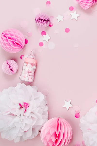 Çerçeve Dekoratif Bebek Süt Şişeleri Ile Şeker Kağıt Süslemeleri Bebek — Stok fotoğraf