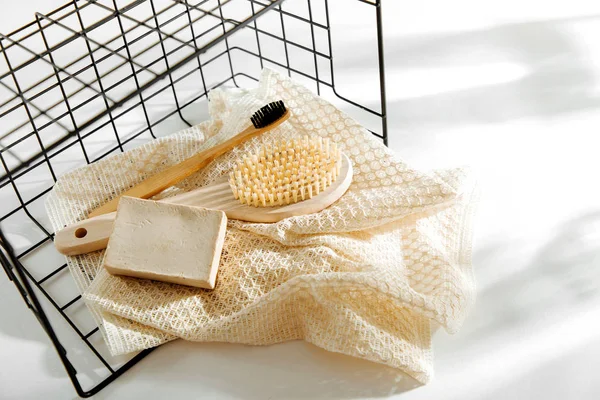 Eco Natural Bathroom Accessories Natural Cosmetics Products Tools Zero Waste — Stock Photo, Image