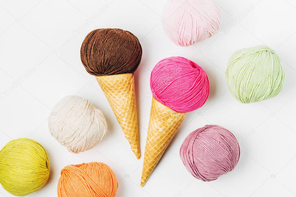 Ice cream cone with ball of yarn