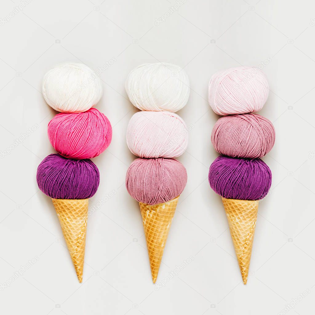 Ice cream cone with ball of yarn