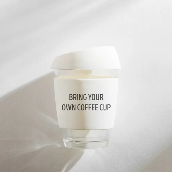 White Reusable Eco Coffee Cup White Morning Background — Stock Photo, Image