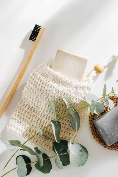 Tvål Eco Bag Bambu Tandborste Naturliga Borste Eco Cosmetics Produkter — Stockfoto