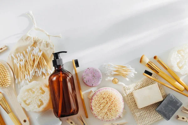 Eco Natural Bathroom Accessories Natural Cosmetics Products Tools Zero Waste — Stock Photo, Image