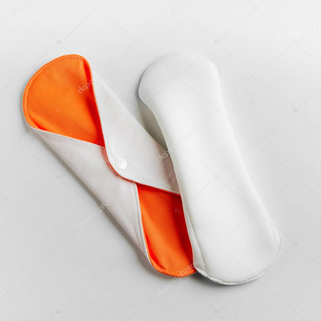 Reusable cloth menstrual pads. Zero waste supplies for personal hygiene.  Sustainable lifestyle. Plastic free concept.