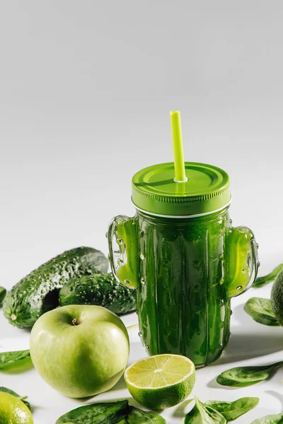 Smoothie Vert Forme Pot Verre Mignon Cactus Aux Épinards Fruits — Photo