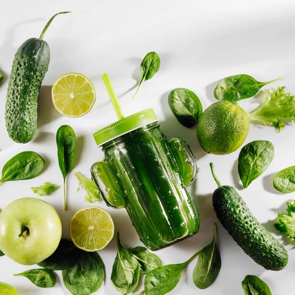 Smoothie Vert Forme Pot Verre Mignon Cactus Aux Épinards Fruits — Photo