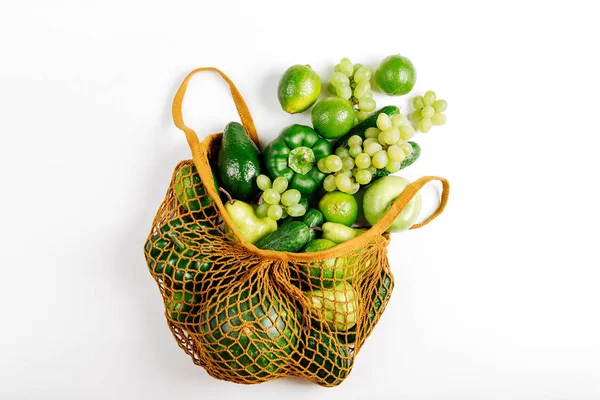 Bolsa Algodón Ecológico Con Verduras Verdes Frescas Estilo Vida Sostenible — Foto de Stock