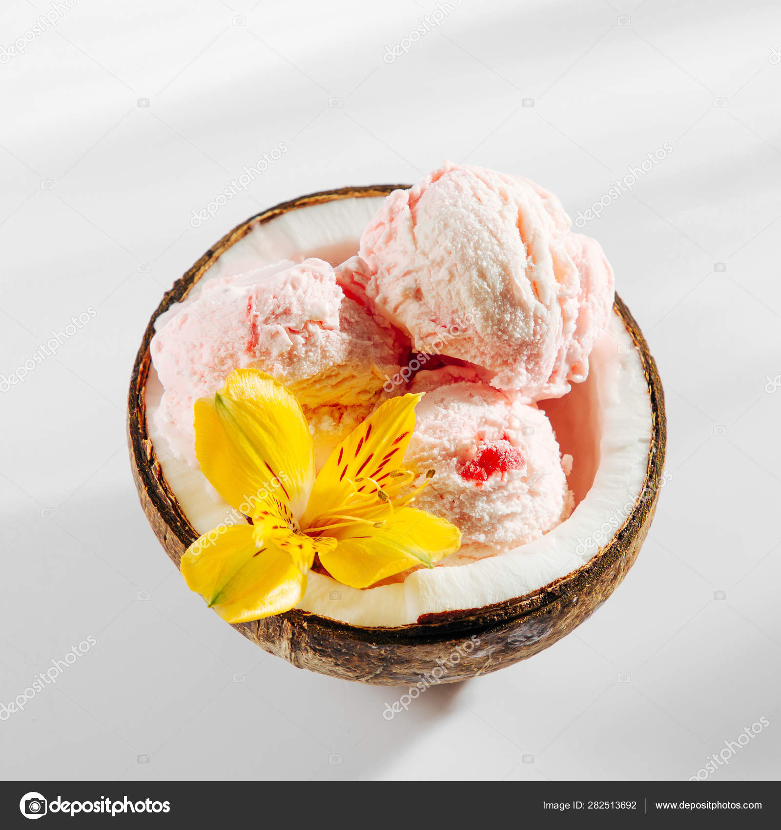 Balls Ice Cream Decoration Flowers Berries Half Coconut Stock Photo Image By C Igishevamaria