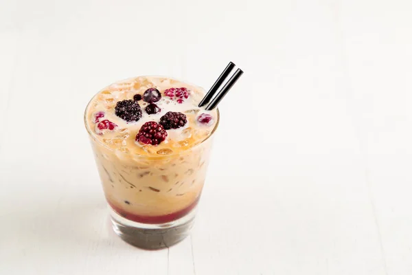 Glass Iced Coffee Milk Chocolate Syrup — Stock Photo, Image
