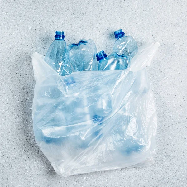 Food plastic packaging in plastic bag, concept of recycling plastic and ecology