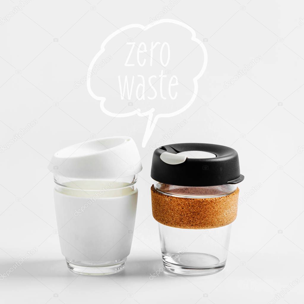 Take your coffee to-go with reusable travel mugs made from glass and cork bands