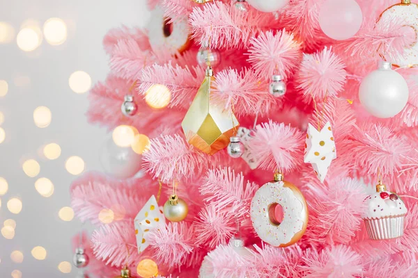 Albero Natale Rosa Decorazioni Natalizie Colore Bianco Oro — Foto Stock