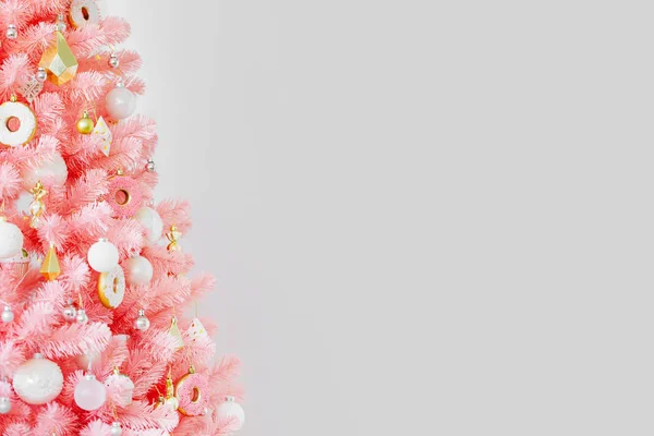 Árbol Navidad Rosa Decoraciones Navideñas Color Blanco Dorado —  Fotos de Stock