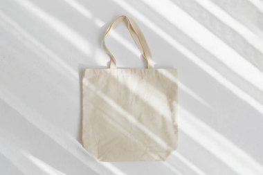 Beyaz eko çanta mockup. Kopya alanı ile Boş Alışveriş çuval. Tuval çanta. Çevre dostu / Sıfır atık konsepti.