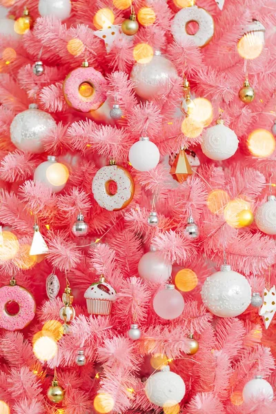Pink Christmas Tree Christmas Decorations White Gold Color Christmas Background — Stock Photo, Image