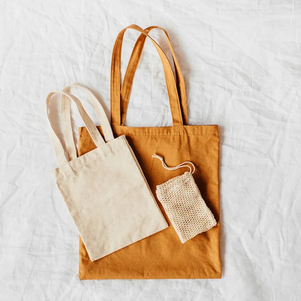 Canvas tote bags. Reusable eco bags. Eco friendly concept.