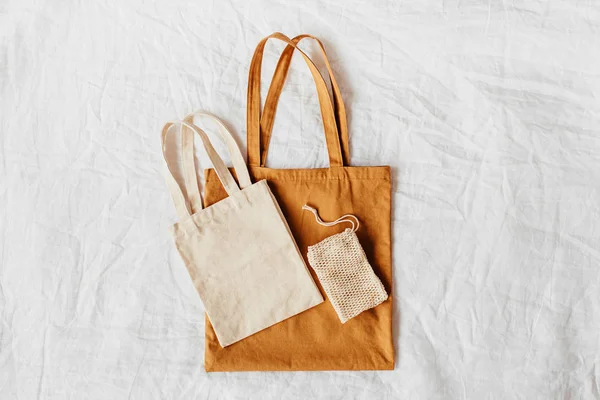 Canvas tote bags. Reusable eco bags. Eco friendly concept.