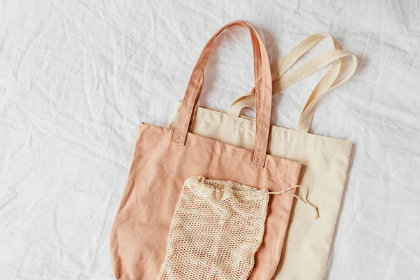 Canvas tote bags. Reusable eco bags. Eco friendly concept.