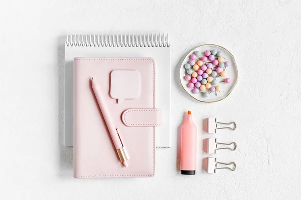 School Supplies Stylish Stationery Pastel Color Flat Lay Top View — Stock Photo, Image