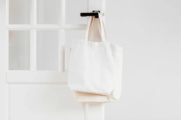White Eco Bag Mockup Blank Shopping Sack Copy Space Canvas — Stock Photo, Image