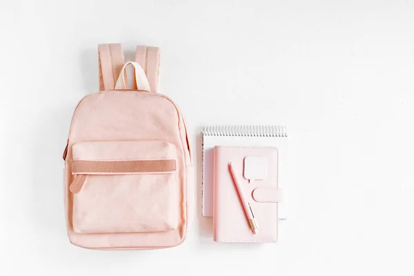 Sac Dos Avec Fournitures Scolaires Livres Pour Étude Retour École — Photo