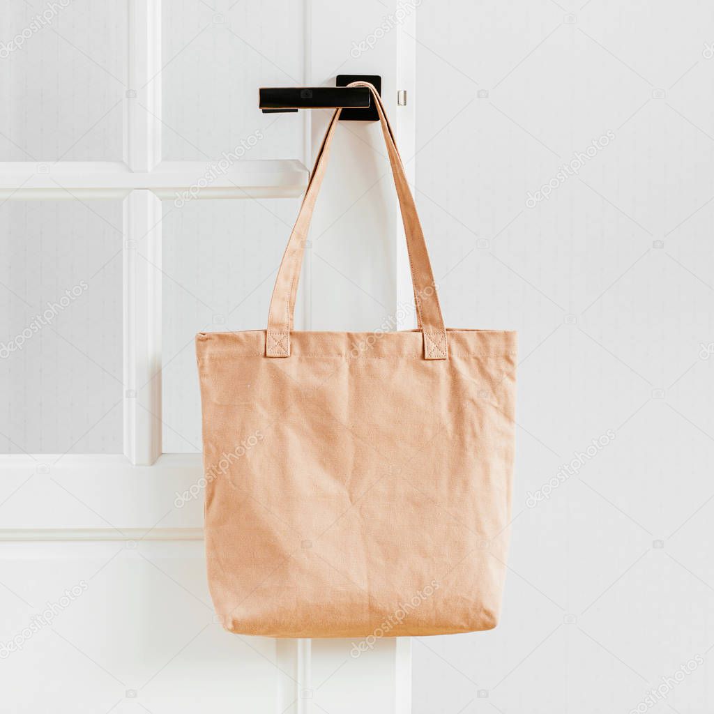 White eco bag mockup. Blank Shopping sack with copy space. Canvas tote bag. Eco friendly / Zero waste concept.