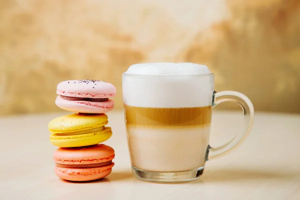 Latte Aux Épices Citrouille Coupe Latte Avec Macarons Décor Automne — Photo