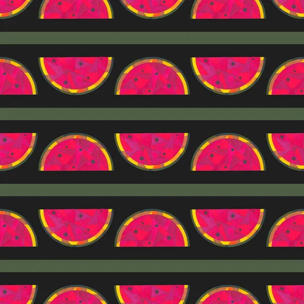 Aquarell Wassermelone nahtloses Muster. handbemalter abstrakter geometrischer Hintergrund für Oberflächengestaltung, Textil, Packpapier, Tapete, Handyhüllendruck, Stoff. — Stockfoto
