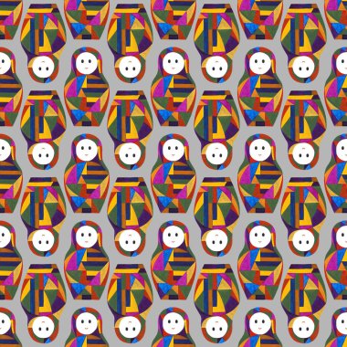 Suluboya soyut kızlar seamless modeli. Bebek karakter doku yüzey tasarımı için iç içe geçmiş, tekstil, ambalaj kağıdı, duvar kağıdı, telefon durumda baskı, kumaş. Matryoshka el boyalı arka plan.