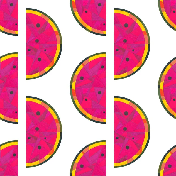 Aquarel watermeloen naadloze patroon. Hand geschilderde abstracte geometrische achtergrond voor het ontwerp van proefbaan, textiel, inpakpapier, behang, telefoon case afdrukken, stof. — Stockfoto