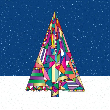 Noel ağacı vektör çizim modern tarzı. Elle çizilmiş mutlu yeni yıl arka plan. Kış Xmas tatil kartı.