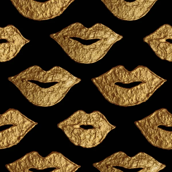 Lippen Gold Hand bemalt nahtlose Muster. abstrakte goldene Mundtextur. Lächeln Hintergrund im Vintage-Stil. — Stockfoto