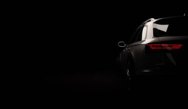 Led ışıkları ile şık Araba siyah bir arka plan. Fütüristik modern araç baş hafif xenon kara günü. 3D render