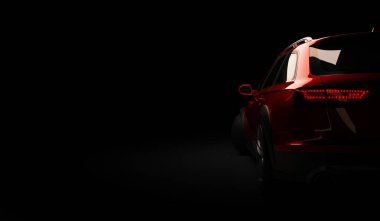 Led ışıkları ile şık Araba siyah bir arka plan. Fütüristik modern araç baş hafif xenon kara günü. 3D render