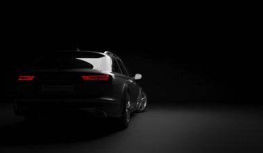 Led ışıkları ile şık Araba siyah bir arka plan. Fütüristik modern araç baş hafif xenon kara günü. 3D render