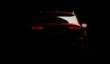 Led ışıkları ile şık Araba siyah bir arka plan. Fütüristik modern araç baş hafif xenon kara günü. 3D render