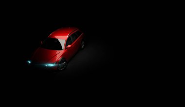 Led ışıkları ile şık Araba siyah bir arka plan. Fütüristik modern araç baş hafif xenon kara günü. 3D render