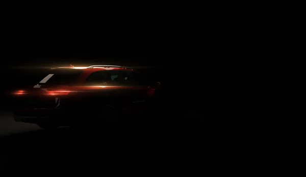 Stylisches Auto auf schwarzem Hintergrund mit eingeschaltetem LED-Licht. futuristische moderne Fahrzeugscheinwerfer Xenon auf dunkel. 3D-Darstellung — Stockfoto