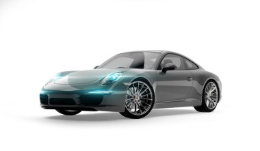 Almatı, Kazakistan. 18 Mart: Porsche 911 carrera turbo lüks şık hızlı spor araba izole beyaz zemin üzerinde. 3D render