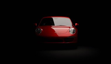 Almatı, Kazakistan. 18 Mart: Porsche 911 carrera turbo lüks şık hızlı spor araba siyah koyu arka plan. 3D render