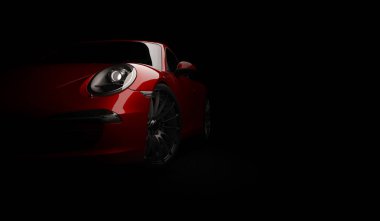 Süper hızlı pahalı araba coupe koyu arka plan üzerinde. 3D render