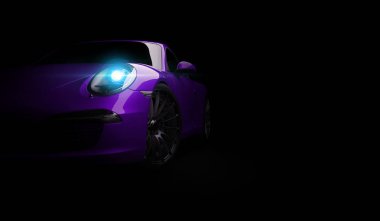 Süper hızlı pahalı araba coupe koyu arka plan üzerinde. 3D render